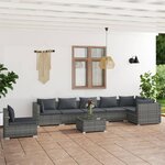 vidaXL Salon de jardin 8 Pièces avec coussins Résine tressée Gris