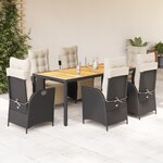 vidaXL Ensemble à manger de jardin coussins 7Pièces Noir Résine tressée