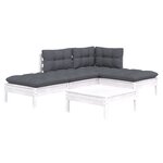 vidaXL Salon de jardin 5 Pièces avec coussins blanc bois de pin