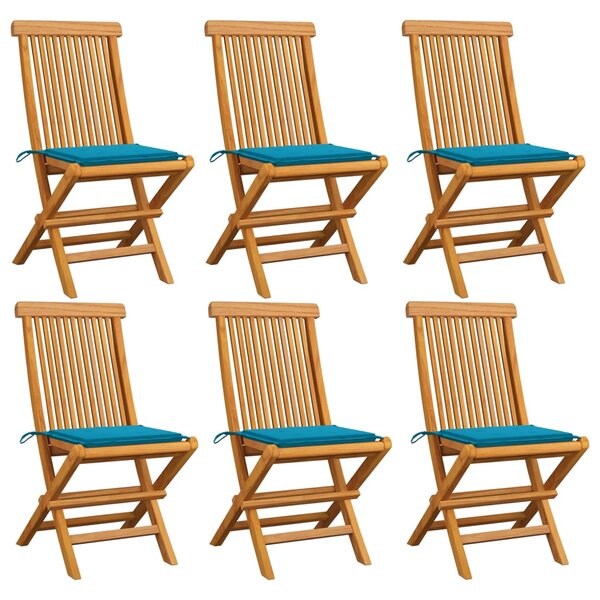 vidaXL Chaises de jardin et coussins bleu lot de 6 Bois de teck massif