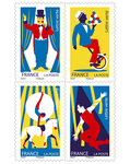 Carnet 12 timbres - Les arts du cirque - Lettre verte