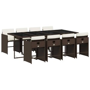 vidaXL Ensemble à manger de jardin et coussins 9 Pièces marron poly rotin
