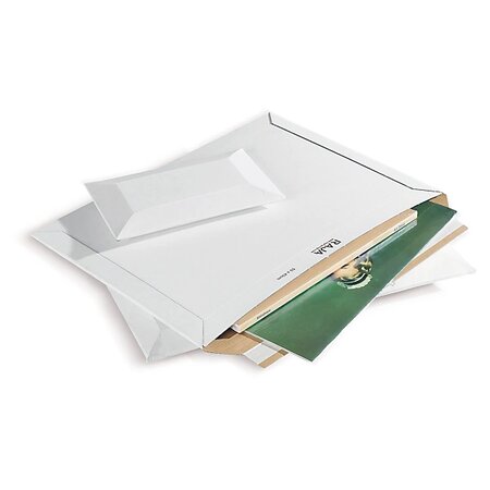 Pochette carton micro-cannelé rigide blanche à fermeture adhésive raja 53x43 cm (lot de 100)