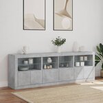 vidaXL Buffet avec lumières LED gris béton 202x37x67 cm