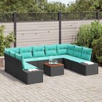 vidaXL Ensemble de canapé de jardin 10 Pièces Noir et turquoise