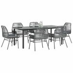 vidaXL Ensemble à manger jardin coussins 7 Pièces gris poly rotin verre