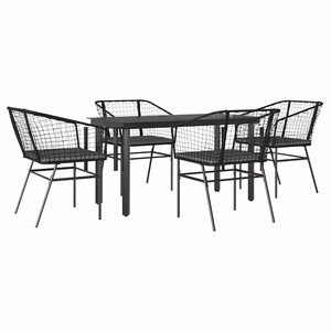 vidaXL Ensemble à manger de jardin et coussins 5 Pièces noir rotin verre