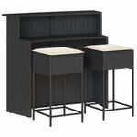 vidaXL Ensemble de bar de jardin 3 Pièces avec coussins noir poly rotin