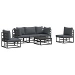 vidaXL Ensemble de canapé de jardin avec coussin 6 Pièces Noir Aluminium