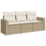 vidaXL Salon de jardin avec coussins 3 Pièces beige résine tressée