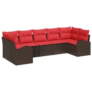 vidaXL Ensemble de canapé de jardin 7 Pièces Marron et rouge Poly rotin