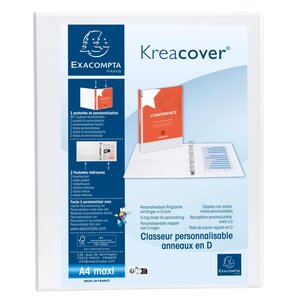 Classeur Personnalisable Rigide 2 Poches Kreacover - 2 Anneaux En D 20mm - A4 Maxi - Blanc - X 10 - Exacompta