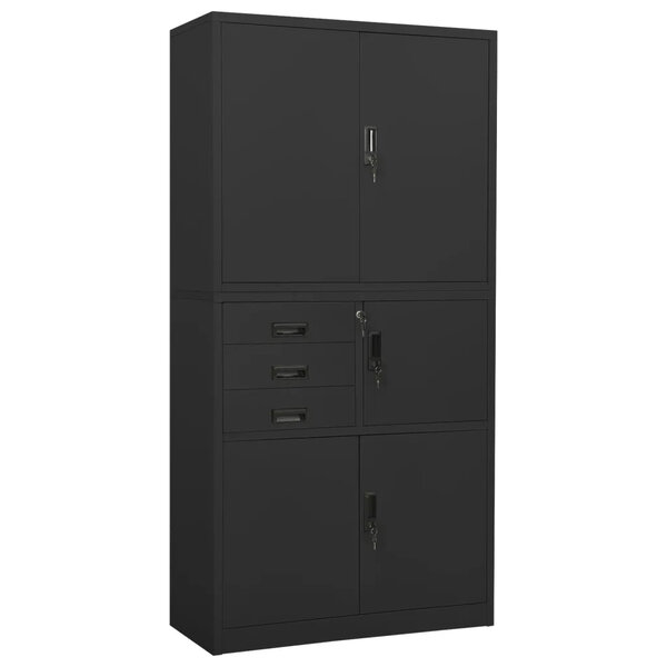 Armoire de bureau avec 3 étagères réglables et casier design moderne 90 x 40 x 180 cm en acier anthracite 02_0046914