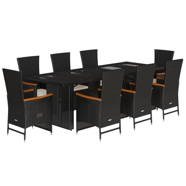 vidaXL Ensemble à manger de jardin 9Pièces coussins noir résine tressée