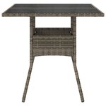 vidaXL Table de jardin dessus en verre gris 80x80x75 cm résine tressée