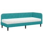vidaXL Cadre de lit d'angle avec matelas Turquoise 80 x 200 cm Velours