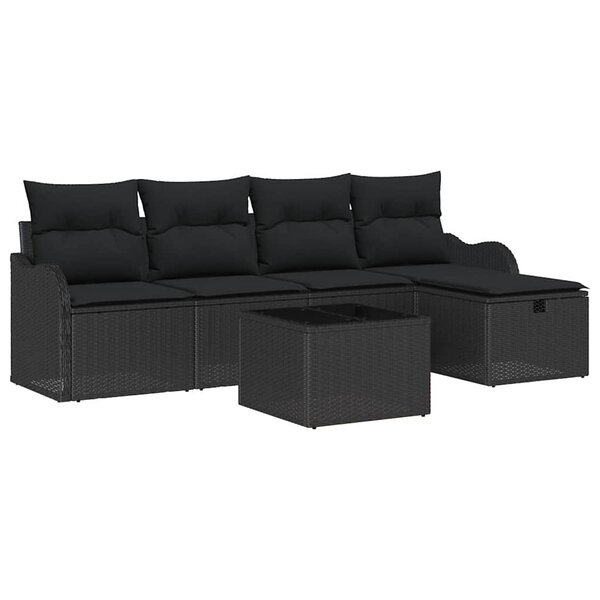 vidaXL Ensemble de canapé de jardin avec coussin 6 Pièces Noir polyrotin