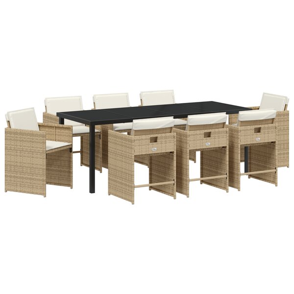vidaXL Ensemble de salle à manger de jardin de 9 pièces avec coussins beige en rotin poly