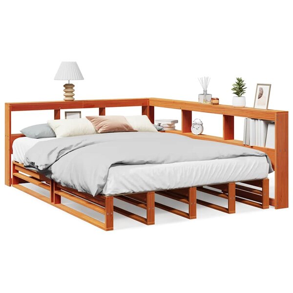 vidaXL Lit bibliothèque sans matelas cire marron 140x200 cm pin massif