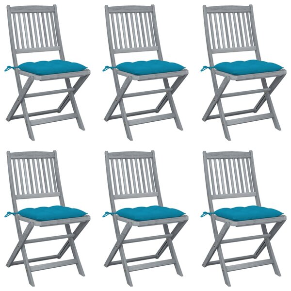 vidaXL Chaises pliables d'extérieur lot de 6 et coussins Bois d'acacia