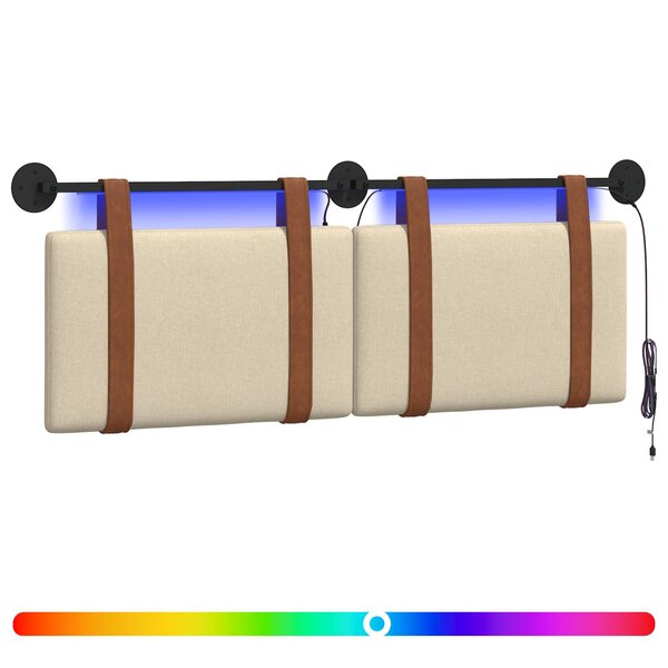 vidaXL Tête de lit suspendue Avec lumière LED Crème PU antique