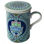 Mug bleu et vert main de fatma avec infuseur