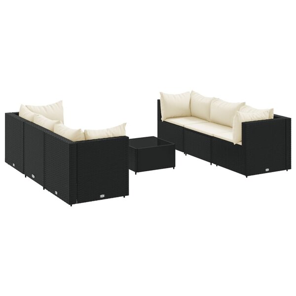 vidaXL Salon de jardin 7 Pièces avec coussins Noir Résine tressée