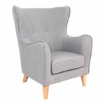 Fauteuil en velours gris clair avec pieds en bois naturel