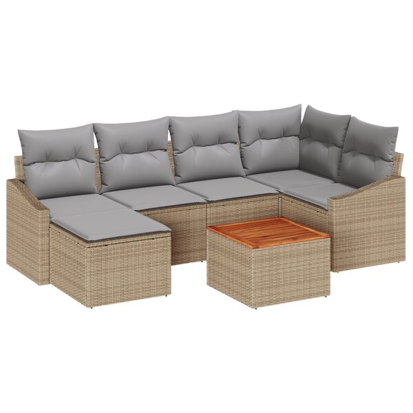 vidaXL Ensemble de salon de jardin 7 pièces avec coussins beiges en poly rattan et acacia