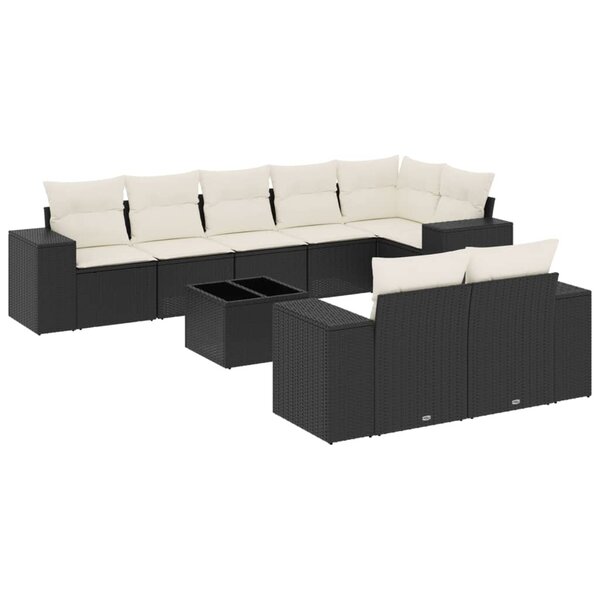 vidaXL Salon de jardin 9 Pièces avec coussins noir résine tressée