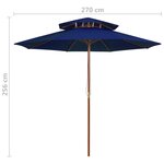 Vidaxl parasol double avec mât en bois bleu 270 cm