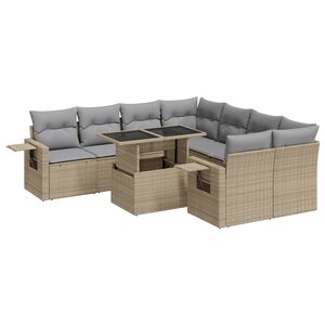 vidaXL Salon de jardin avec coussins 9 Pièces beige résine tressée