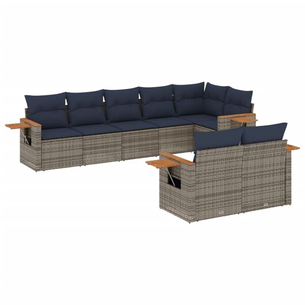 vidaXL Salon de jardin 8 Pièces avec coussins gris résine tressée