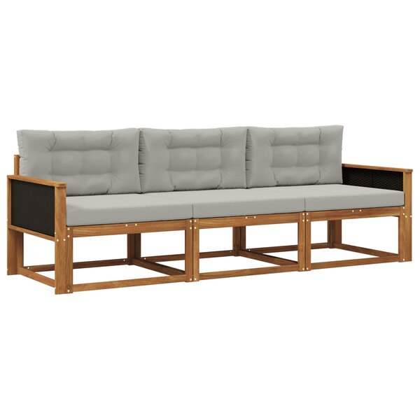vidaXL Ensemble de canapés d'extérieur 3 pc Naturel et Gris clair