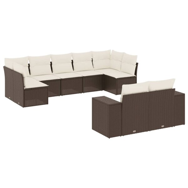 vidaXL Salon de jardin avec coussins 9 Pièces marron résine tressée