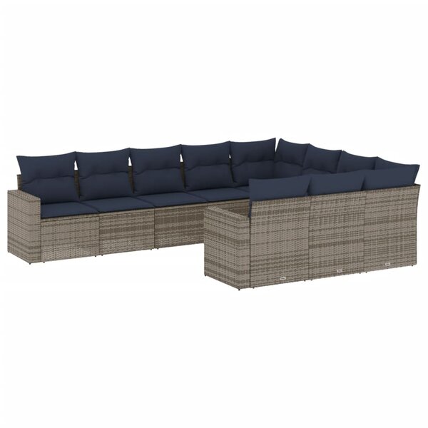vidaXL Salon de jardin 10 Pièces avec coussins gris résine tressée