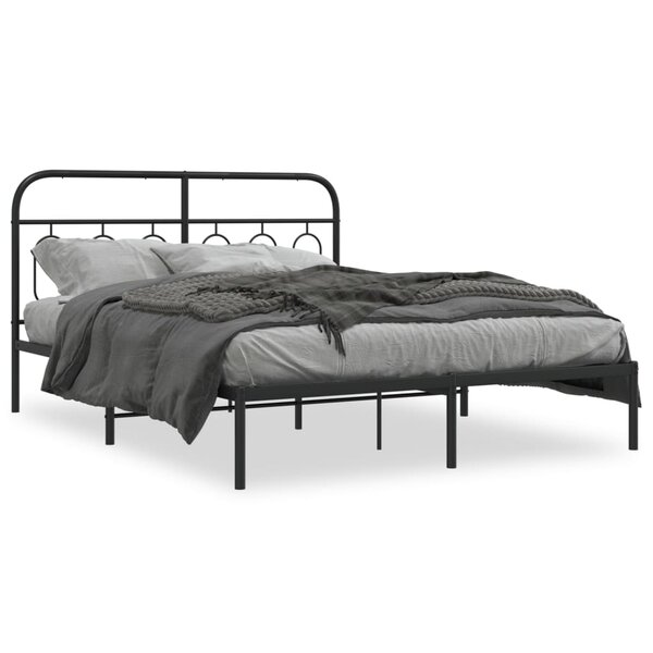 vidaXL Cadre de lit métal sans matelas avec tête de lit noir 135x190cm