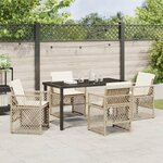 Ensemble de salle à manger de jardin 5 pièces avec coussins beige poly rattan