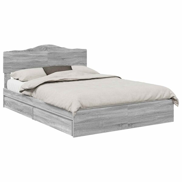 vidaXL Lit de Rangement Gris Sonoma 160 x 200 cm Bois d'ingénierie