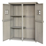 Abri de jardin armoire de jardin remise pour outils sur pied dim. 128L x 50l x 164H cm 2 étagères 2 portes 2 fenêtres toit bitumé étanche bois massif sapin pré-huilé gris