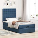 vidaXL Lit ottoman avec matelas et LED Bleu 90x200 cm Tissu
