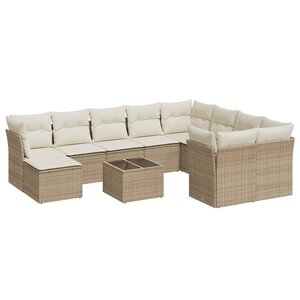 vidaXL Salon de jardin 11 Pièces avec coussins beige résine tressée