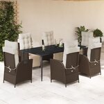 vidaXL Ensemble à manger de jardin et coussins 7 Pièces marron rotin