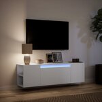 vidaXL Meuble TV mural avec lumières LED blanc 135x31x39 5 cm