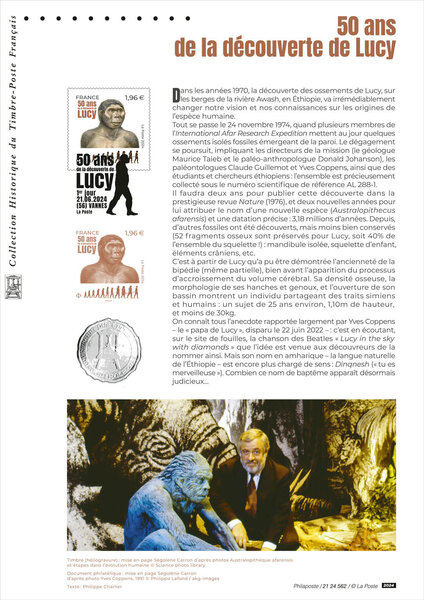 Document philatélique - 50 ans de la découverte des ossements de Lucy