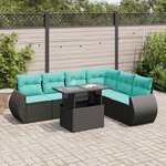 vidaXL Salon de jardin avec coussins 7 Pièces noir résine tressée acacia