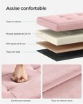 Banc de rangement pouf en velours avec couvercle avec 2 boîtes séparateur amovible capacité de charge 300 kg pour couloir salon chambre rose 12_0004163