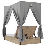 vidaXL Chaise longue double avec toit et rideaux beige résine tressée