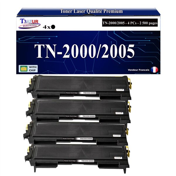 4 Toners compatibles avec Brother TN2000  TN2005 pour Brother DCP2010  DCP7010  DCP7020  DCP7025 - 2 500 pages - T3AZUR