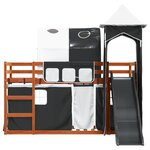 vidaXL Lit superposé avec toboggan et rideaux blanc et noir 90x200 cm